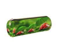 ESNAIUVCD Funny Ladybug Holding Umbrellas Print Leather Cylindrical Zipper Pencil Case -Pu Leather, Multifunctional Stationery Storage, Suitable for Students