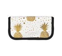 ESNAIUVCD Gold Glitter Pineapples Fruit Print Pencil Case Big Capacity Pencil Bag Makeup Pouch Durable Students Stationery with Double Zipper for School/Office