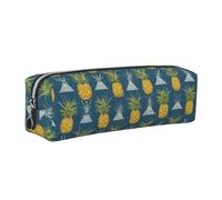 ESNAIUVCD Gold Pineapple Background Print Leather Pencil Case Zippered Pouch Portable Large Capacity Stationery Organizer Cosmetic Bag for School Office(2pcs)