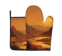 ESNAIUVCD Golden Desert Sunset Print Oven Mitts And Pot Holders Sets 7"X11" Kitchen Essentials 2-Piece Set Bbq, Baking