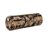ESNAIUVCD Golden Retrievers Print Leather Cylindrical Zipper Pencil Case -Pu Leather, Multifunctional Stationery Storage, Suitable for Students