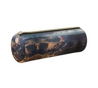 ESNAIUVCD Grand Canyon Print Leather Cylindrical Zipper Pencil Case -Pu Leather, Multifunctional Stationery Storage, Suitable for Students