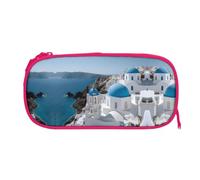 ESNAIUVCD Greece White House Print Zipper Large Pencil Case,Durable Stationery Pencilcase Bag,Multifunctional Pencilcase Bag Penbag for School College Office Adult Girls and Boys
