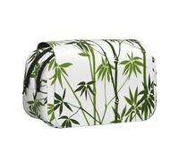 ESNAIUVCD Green Bamboo Print Print Large Capacity Double Layer Pen Bag,Suitable for Boys, Girls and Adults,This Office Pen Bag with Compartment Design