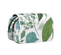 ESNAIUVCD Green Eucalyptus Leaves Print Large Capacity Double Layer Pen Bag,Suitable for Boys, Girls and Adults,This Office Pen Bag with Compartment Design
