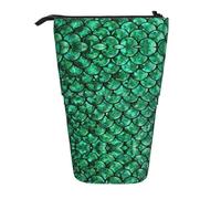 ESNAIUVCD Green Fish Print Personalized Retractable Pencil Case, Custom Signature Name Pencil Pouch for Students Kids Adults for School Office