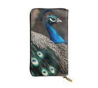 ESNAIUVCD Green Peacock Feather Print Genuine Leather Women's,Men's Wallets,Multi-Functionclutch Purse,Zip Around Large Travel â€‹Mobile Phone Long â€‹Money Purses