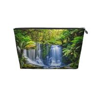 ESNAIUVCD Green Tropical Plants and Waterfall Print Travel Makeup Bag Organizer Leather - Travel Toiletry Bag for Women & Men, Organizing Pouches for Purse with Zipper