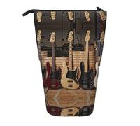 ESNAIUVCD Guitar Bass Music Musical Instruments Print Personalized Retractable Pencil Case, Custom Signature Name Pencil Pouch for Students Kids Adults for School Office