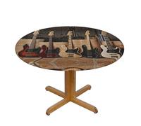 ESNAIUVCD Guitar Bass Music Musical Instruments print Waterproof Round Tablecloth,Outdoor Table Cloth with Elastic Edged, Elastic Tablecloth Wipeable, Garden Table Cloth Suitable for sizes 90cm-140cm