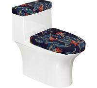 ESNAIUVCD Hawaii Tropical Flower Print Toilet Lid Seat Protector And Tank Cover Set - 2 Pcs Easy Install Clean Replacement Universal Fit Bathroom Essentials