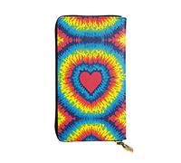 ESNAIUVCD Heart Rainbow Tie-Dyed Print Genuine Leather Women's,Men's Wallets,Multi-Functionclutch Purse,Zip Around Large Travel ​Mobile Phone Long ​Money Purses