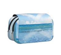 ESNAIUVCD Heart Shape Romantic Beach Print Large Capacity Double Layer Pen Bag,Suitable for Boys, Girls and Adults,This Office Pen Bag with Compartment Design