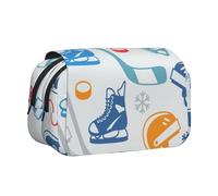 ESNAIUVCD Hockey Elements Creative Patterned Print Large Capacity Double Layer Pen Bag,Suitable for Boys, Girls and Adults,This Office Pen Bag with Compartment Design