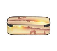 ESNAIUVCD Horses On Pasture at Sundown Print Pencil Case for Kids,School Pen Bags Large Capacity Pencil Elementary School Pen Case Children Stationery Bags