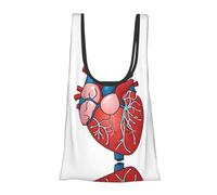 ESNAIUVCD Human Anatomy Heart Chart Print Reusable, Foldable,Washable Grocery Bags Foldable In A Pouch Eco Tote Shopping Bag,Daily Shopping Loading