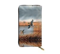 ESNAIUVCD Hunting Flying Wild Duck Print Genuine Leather Women's,Men's Wallets,Multi-Functionclutch Purse,Zip Around Large Travel â€‹Mobile Phone Long â€‹Money Purses