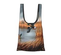 ESNAIUVCD Hunting Flying Wild Duck Print Reusable, Foldable,Washable Grocery Bags Foldable In A Pouch Eco Tote Shopping Bag,Daily Shopping Loading
