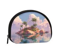 ESNAIUVCD Island Scenery Print Portable Mini Storage Bag Shell Shaped Wallet Small Coin Wallet Shell Storage Bag
