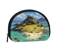 ESNAIUVCD Island Scenery Print Portable Mini Storage Bag Shell Shaped Wallet Small Coin Wallet Shell Storage Bag