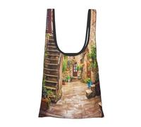 ESNAIUVCD Italian Street Print Reusable, Foldable,Washable Grocery Bags Foldable In A Pouch Eco Tote Shopping Bag,Daily Shopping Loading