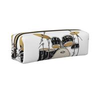 ESNAIUVCD Jazz Drum Print Leather Pencil Case Zippered Pouch Portable Large Capacity Stationery Organizer Cosmetic Bag for School Office(2pcs)
