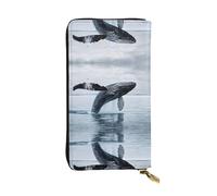 ESNAIUVCD Killer Whale Print Genuine Leather Women's,Men's Wallets,Multi-Functionclutch Purse,Zip Around Large Travel ​Mobile Phone Long ​Money Purses