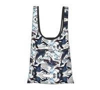 ESNAIUVCD Killer Whale Print Reusable, Foldable,Washable Grocery Bags Foldable In A Pouch Eco Tote Shopping Bag,Daily Shopping Loading