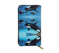 ESNAIUVCD Killer Whales Swim Along Print Genuine Leather Women's,Men's Wallets,Multi-Functionclutch Purse,Zip Around Large Travel ​Mobile Phone Long ​Money Purses