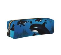 ESNAIUVCD Killer Whales Swim Along Print Leather Pencil Case Zippered Pouch Portable Large Capacity Stationery Organizer Cosmetic Bag for School Office(2pcs)