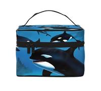 ESNAIUVCD Killer Whales Swim Along Print Toiletry Bag Large Cosmetic Bag Travel Makeup Bag Organizer for Women