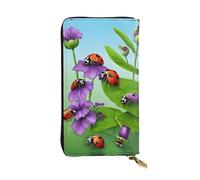 ESNAIUVCD Ladybug and Green Leaves Print Genuine Leather Women's,Men's Wallets,Multi-Functionclutch Purse,Zip Around Large Travel ​Mobile Phone Long ​Money Purses