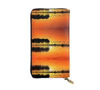 ESNAIUVCD Lake Guitar Reflection Print Genuine Leather Women's,Men's Wallets,Multi-Functionclutch Purse,Zip Around Large Travel â€‹Mobile Phone Long â€‹Money Purses