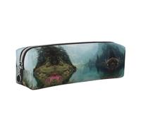 ESNAIUVCD Lake Scenery Print Leather Pencil Case Zippered Pouch Portable Large Capacity Stationery Organizer Cosmetic Bag for School Office(2pcs)