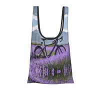 ESNAIUVCD Lavender Field Retro Bike Agriculture Print Reusable, Foldable,Washable Grocery Bags Foldable In A Pouch Eco Tote Shopping Bag,Daily Shopping Loading