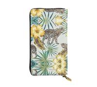 ESNAIUVCD Leopard and Palm Leaves Print Genuine Leather Women's,Men's Wallets,Multi-Functionclutch Purse,Zip Around Large Travel â€‹Mobile Phone Long â€‹Money Purses