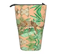 ESNAIUVCD Leopard and Palm Leaves Print Personalized Retractable Pencil Case, Custom Signature Name Pencil Pouch for Students Kids Adults for School Office