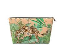 ESNAIUVCD Leopard and Palm Leaves Print Travel Makeup Bag Organizer Leather - Travel Toiletry Bag for Women & Men, Organizing Pouches for Purse with Zipper