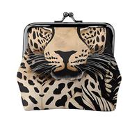 ESNAIUVCD Leopard Pattern Print Kiss Lock Wallet Leather Coin Purse Ladies Money Pocket Iron Frame Compact Hand-Held Wallet