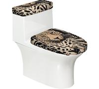 ESNAIUVCD Leopard Pattern Print Toilet Lid Seat Protector And Tank Cover Set - 2 Pcs Easy Install Clean Replacement Universal Fit Bathroom Essentials