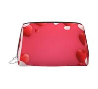 ESNAIUVCD Love Red Hearts Print Makeup Bag, Cosmetic Bag,Women Pu Leather Cosmetic Bags with Wrist Strap Travel Toiletry Pouch Makeup Bag