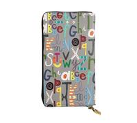 ESNAIUVCD Lovely Cartoon English Letters Print Genuine Leather Women's,Men's Wallets,Multi-Functionclutch Purse,Zip Around Large Travel â€‹Mobile Phone Long â€‹Money Purses