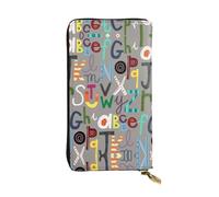 ESNAIUVCD Lovely Cartoon English Letters Print Genuine Leather Women's,Men's Wallets,Multi-Functionclutch Purse,Zip Around Large Travel â€‹Mobile Phone Long â€‹Money Purses
