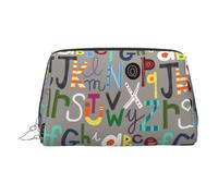 ESNAIUVCD Lovely Cartoon English Letters Print Makeup Bag, Cosmetic Bag,Women Pu Leather Cosmetic Bags with Wrist Strap Travel Toiletry Pouch Makeup Bag