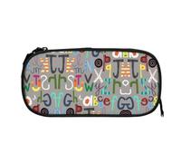 ESNAIUVCD Lovely Cartoon English Letters Print Zipper Large Pencil Case,Durable Stationery Pencilcase Bag,Multifunctional Pencilcase Bag Penbag for School College Office Adult Girls and Boys