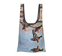ESNAIUVCD Mallard Ducks Print Reusable, Foldable,Washable Grocery Bags Foldable In A Pouch Eco Tote Shopping Bag,Daily Shopping Loading
