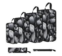 ESNAIUVCD Many Black Pebbles Print 4 Set Compression Packing Cubes for Suitcases,Expandable Storage Bags Organizers