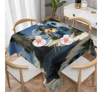 ESNAIUVCD Mediterranean Style Beach Print Square Tablecloth, Suitable For Square Or Round Table, Waterproof, Wrinkle-Resistant And Durable(54"X54")(60"X60")