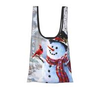 ESNAIUVCD Merry Christmas Snow Man And Birds Print Reusable, Foldable,Washable Grocery Bags Foldable In A Pouch Eco Tote Shopping Bag,Daily Shopping Loading
