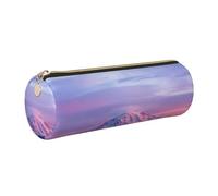 ESNAIUVCD Mount at Sunset Print Leather Cylindrical Zipper Pencil Case -Pu Leather, Multifunctional Stationery Storage, Suitable for Students